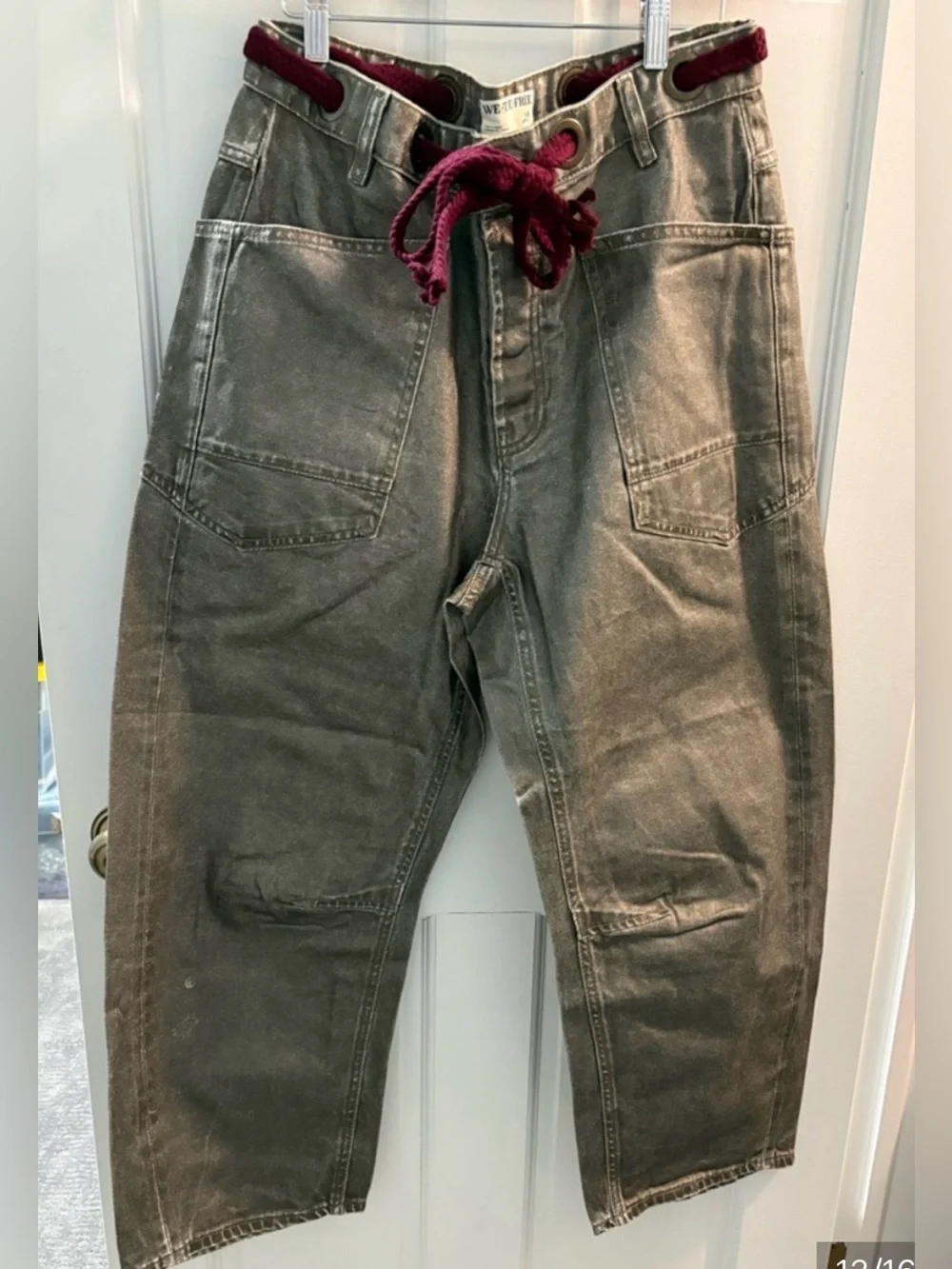 Free people metallic coated moxie barrel jeans